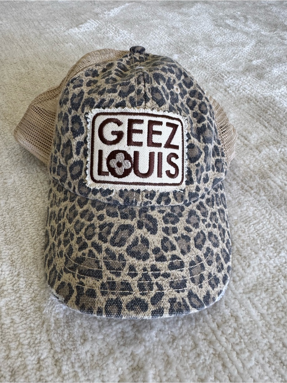 Leopard Patch Baseball Cap with 'GEEZ LOUI$' Patch